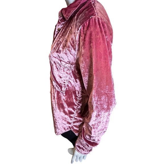 Pilcro Anthropologie Relaxed Velvet Button Down Pink Mauve Shirt Size Small - Picture 5 of 13